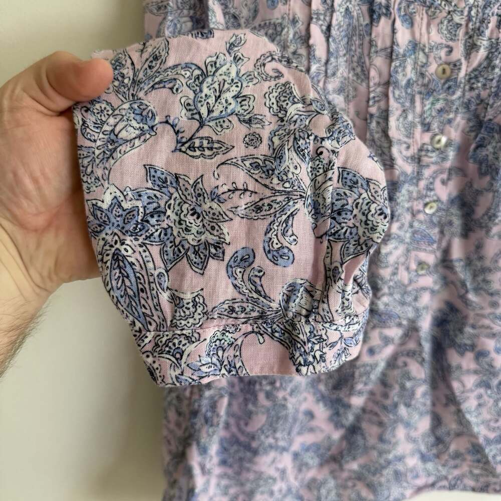 J. Jill Love 100% Linen Pleat Front Pink Blue Size XL Blouse Casual Paisley - Picture 3 of 6
